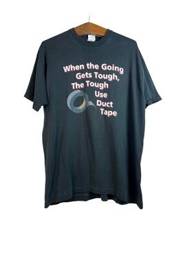 Vintage Men's XXL Duct Tape Duck Graphic Print Funny Joke T Shirt Black Retro